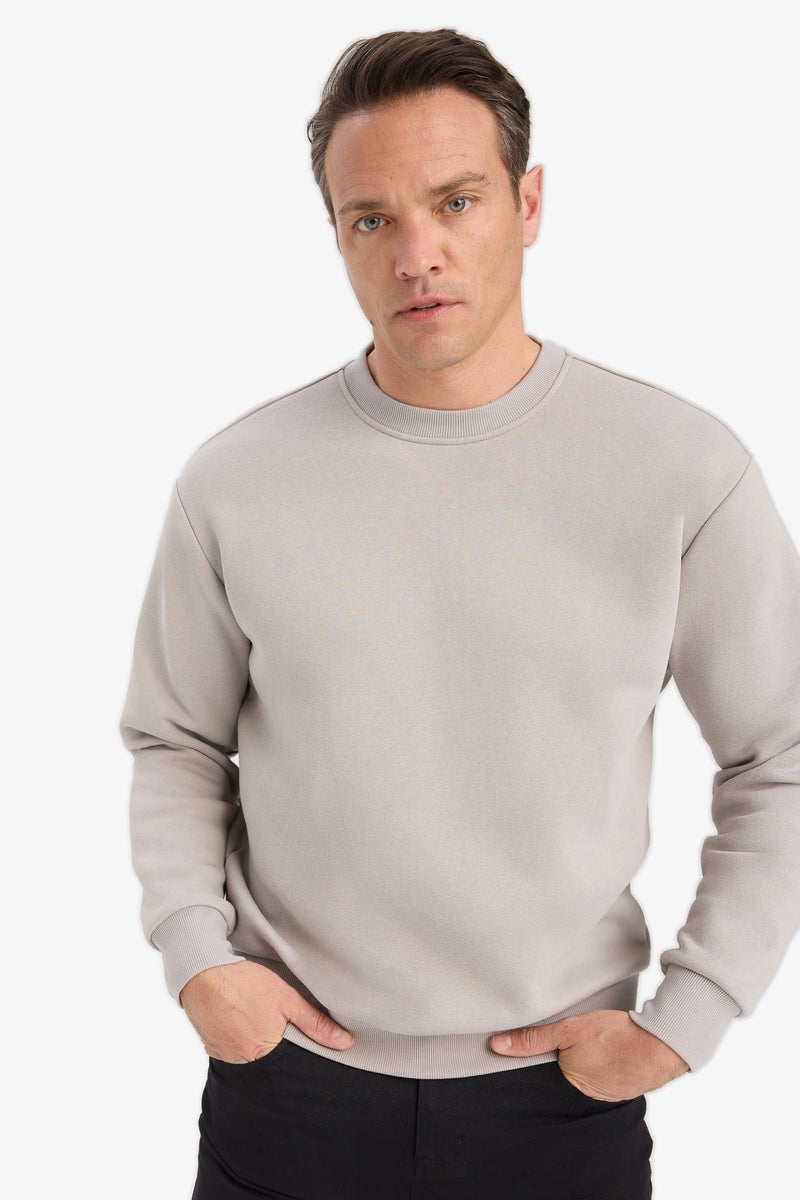 DeFacto Grey Man Relax Fit Crew Neck Thick Basic Sweatshirt Casual - Image 3
